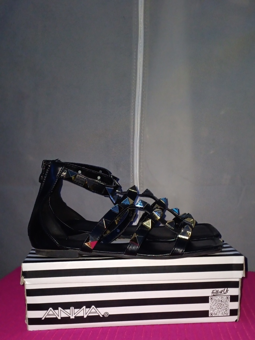 Anna Black Studded Strappy Gladiator Sandals
